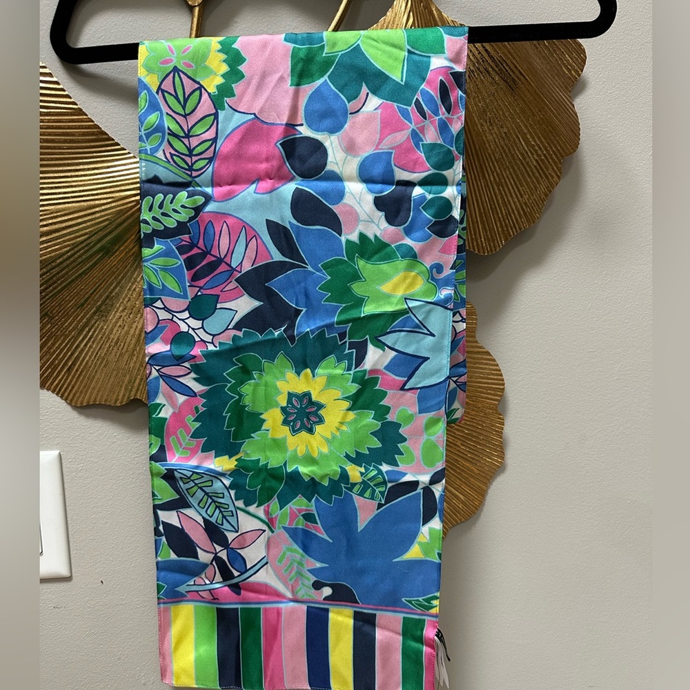 New Talbots silk long scarf wrap necktie headband geometric floral abstract